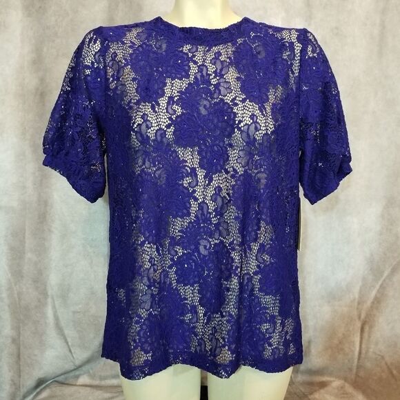 Halogen Blue Sheer Floral Blouse Size Small‎ - Picture 2 of 7